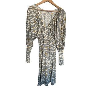 Mara Hoffman Silk Beaded Chain Graphic Printed Stretch Bishop Sleeve Dress M
